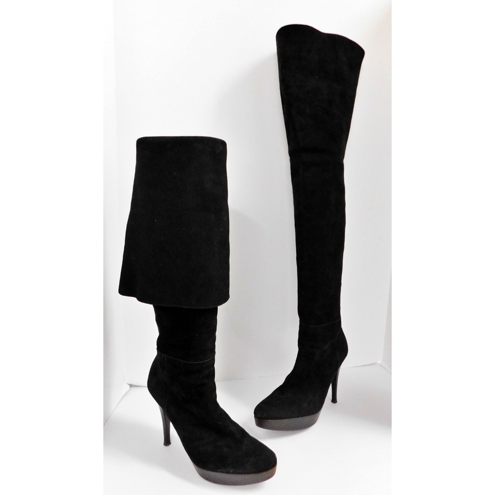 Stuart Weitzman Black Suede Knee High Platform and Heeled Boots Women's Size 7‎